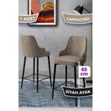 Canisa Tera Serisi 65 cm Cappucino Bar Sandalyesi, Babyface Kumaş, Siyah Metal Ayaklar