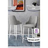 Canisa Tera Serisi 65 cm Gri Mutfak Bar Sandalyesi, Babyface Kumaş, Beyaz Metal Ayaklar