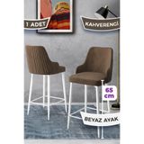 Canisa Tera Serisi 65 cm Kahve Ada Mutfak Bar Sandalyesi, Babyface Kumaş, Beyaz Metal Ayaklı