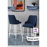 Canisa Tera Serisi 65 cm Lacivert Mutfak Bar Sandalyesi, Babyface Kumaş, Beyaz Metal Ayaklar