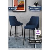 Canisa Tera Serisi 65 cm Lacivert Mutfak Bar Sandalyesi, Babyface Kumaş, Siyah Metal Ayaklar