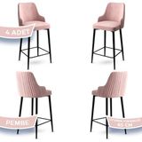 Canisa Tera Serisi, 65 cm Mutfak Bar Sandalyesi, Babyface Kumaş, Siyah Metal Ayak 4 Adet Sandalye - Pembe - Siyah