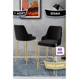 Canisa Tera Serisi Babyface Kumaş 65 cm Gold Kaplama Ayaklı Siyah Bar Sandalyesi