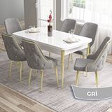 Canisa Tia Serisi 80x132 Açılabilir Mdf Beyaz Gold Detay Mutfak Masası Takımı Ve 6 Gri Sandalye