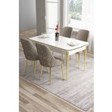Canisa Tia Serisi 80x132 Açılabilir Mdf Beyaz Gold Detay Yemek Odası Takımı Ve 4 Cappucino Sandalye