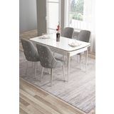 Canisa Tia Serisi 80x132 Açılabilir Mdf Beyaz Krom Detay Yemek Masası Takımı Ve 4 Gri Sandalye