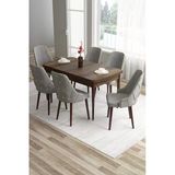 Canisa Tia Serisi 80X132 Açılabilir Mdf Mutfak Masası Takımı Barok Desen Masa 6 Gri Sandalye