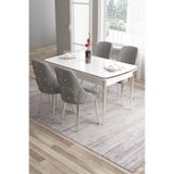 Canisa Tia Serisi 80x132 cm Açılabilir Beyaz Masa Takımı, 4 Gri Sandalye, Krom Detay