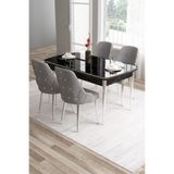 Canisa Tia Serisi 80x132 cm Açılabilir Mutfak Masa Takımı, Siyah Mermer Desen, 4 Gri Sandalye