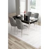 Canisa Tia Serisi 80X132 Mdf Açılabilir Siyah Mermer Desen Krom Detay Masa Takımı Ve 4 Gri Sandalye