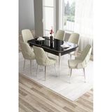 Canisa Tia Serisi Barok Ahşap 80X132 Açılabilir Mdf Yemek Odası Takımı 6 Cappucino Sandalye Gold Detay