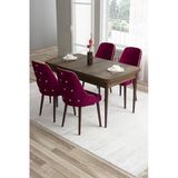 Canisa Tia Serisi, Barok Ahşap Desen 80X132 Açılabilir Mdf Mutfak Masası 4 Mürdüm Sandalye Gold Detay
