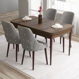 Canisa Tia Serisi, Barok Ahşap Desen 80X132 Açılabilir Mdf Mutfak Masası Takımı 4 Sandalye Gold Detay - Gri