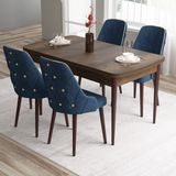 Canisa Tia Serisi, Barok Ahşap Desen 80X132 Açılabilir Mdf Mutfak Masası Takımı 4 Sandalye Gold Detay - Lacivert