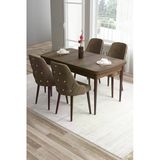 Canisa Tia Serisi, Barok Ahşap Desen 80X132 Açılabilir Mdf Yemek Odası Takımı 4 Kahve Sandalye Gold Detay