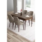 Canisa Tia Serisi Barok Ahşap Desen 80x132 cm Açılabilir MDF Mutfak Masası, 4 Cappucino Sandalye, Gold Detay