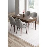 Canisa Tia Serisi Barok Ahşap Desen 80x132 cm Açılabilir Mutfak Masası, 4 Gri Sandalye, Gold Detay