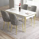 Canisa Tia Serisi Beyaz 80X132 Açılabilir Mdf Mutfak Masa Takımı 4 Sandalye Gold Detay - Gri