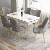 Canisa Tia Serisi, Beyaz MASA,80X132 Açılabilir Mdf Mutfak Masa Takımı 6 Sandalye Gold Detay - Gri