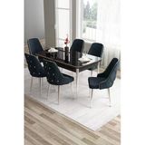 Canisa Tia Serisi, Beyaz Masa,80x132 Açılabilir Mdf Yemek Odası Takımı 6 Mürdüm Sandalye Gümüş Detay