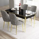 Canisa Tia Serisi, Siyah Mermer Desen 80X132 Açılabilir Mdf Mutfak Masa Takımı 4 Sandalye Gold Detay - Gri