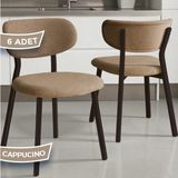 Canisa Toldy Serisi 6 Adet Cappucino Bukle Kumaş Mutfak Sandalyesi Kahverengi Metal Ayak - Cappuccino