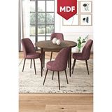 Canisa Tor Serisi Mdf 90x90 Yuvarlak Barok Ahşap Desen Sabit Masa Takımı Ve 4 Gül Kurusu Sandalye Kahverengi