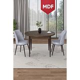 Canisa Tor Serisi Mdf Yuvarlak 90x90 Barok Ahşap Desenli Sabit Masa 2 Gri Sandalye Mutfak Masası Takımı Kahverengi