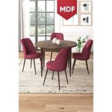 Canisa Tor Serisi Mdf Yuvarlak 90x90 Barok Ahşap Desenli Sabit Masa 4 Bordo Sandalye Mutfak Masası Takımı Kahverengi