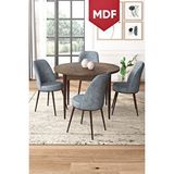 Canisa Tor Serisi Mdf Yuvarlak 90x90 Barok Ahşap Desenli Sabit Masa 4 Füme Sandalye Mutfak Masası Takımı Kahverengi