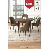 Canisa Tor Serisi Mdf Yuvarlak 90x90 Barok Ahşap Desenli Sabit Masa 4 Kahve Sandalye Mutfak Masası Takımı Kahverengi