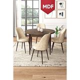 Canisa Tor Serisi Mdf Yuvarlak 90x90 Barok Ahşap Desenli Sabit Masa 4 Krem Sandalye Mutfak Masası Takımı Kahverengi