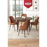 Canisa Tor Serisi Mdf Yuvarlak 90x90 Barok Ahşap Desenli Sabit Masa Takımı Ve 4 Kiremit Sandalye Kahverengi
