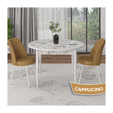 Canisa Tor Serisi Yuvarlak Beyaz Mermer Desen Mutfak Masası Takımı ve 2 Cappucino Sandalye