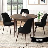Canisa Tor Serisi Yuvarlak Mutfak Masa Takımı Barok Ahşap Desen Masa ve 4 Siyah Sandalye