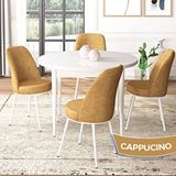 Canisa Tor Serisi Yuvarlak Mutfak Masa Takımı Beyaz Masa ve 4 Cappucino Sandalye