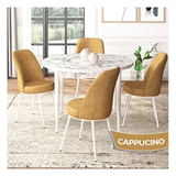 Canisa Tor Serisi Yuvarlak Mutfak Masa Takımı Beyaz Mermer Desen Masa ve 4 Cappucino Sandalye