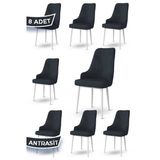 Canisa Trex Serisi, 1.Sınıf Babyface Kumaş, Beyaz Metal Ayak, 8 Adet Antrasit Sandalye,