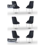 Canisa Trex Serisi Babyface Kumaş Antrasit Sandalye, Beyaz Metal Ayak, 6 Adet