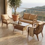 Canisa Tulipa Serisi 1.Sınıf 2+1+1 Cappucino Rattan, Cappucino Minder Bahçe Balkon Oturma Koltuk Takımı - Cappuccino