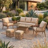 Canisa Tulipa Serisi 1.Sınıf 3+1+1 +2 Puf Cappucino Rattan, Cappucino Minder Bahçe Balkon Oturma Koltuk Takımı - Cappuccino