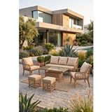 Canisa Tulipa Serisi 1.Sınıf 3+1+1 +2 Puf Cappucino Rattan, Cappucino Minder Bahçe Balkon Oturma Koltuk Takımı Çok Renkli