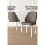 Canisa Tura Serisi 2 Adet Cappucino Yemek Odası Sandalyesi Metal Beyaz Ayaklı 1. Sınıf Babyface Kumaş Kahverengi