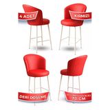 Canisa Uras Serisi 4 Adet Kırmızı Deri Bar Sandalyesi Deri Ada Yemek Odası Sandalyesi Beyaz Metal Ayaklı