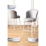 Canisa Uras Serisi Gri Deri Bar Sandalyesi, Beyaz Metal Ayaklı, 70 cm