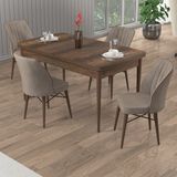 Canisa Uzi Serisi Barok Ahşap Desen 80X132 Açılabilir Mutfak Masası Takımı 4 Sandalye - Cappucino