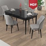 Canisa Uzi Serisi Siyah Mermer Desen 80X132 Açılabilir MDF Mutfak Masası Takımı 4 Sandalye - Gri