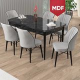 Canisa Uzi Serisi Siyah Mermer Desen 80X132 Açılabilir MDF Mutfak Masası Takımı 6 Sandalye - Gri