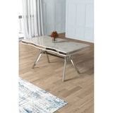 Canisa Vae Serisi 90X160 Lak Panel Beyaz Mermer Desen Krom Ayak Mutfak Masası