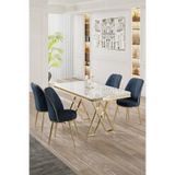 Canisa Vals Serisi 80x130 cm Beyaz Mermer Desen Masa Takımı, Gold Ayaklı, 4 Antrasit Sandalye